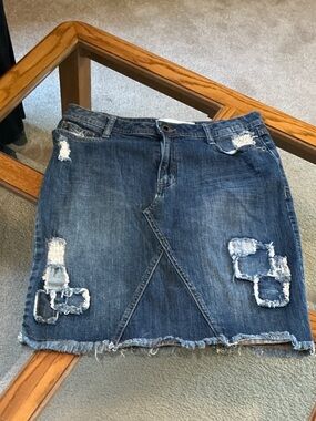 Fashion Bug Distressed Blue Denim Mini Skirt